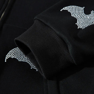 Sweat-shirt à capuche zippé noir pour homme avec imprimé chauve-souris, coupe oversize, en coton tricoté, style décontracté, idéal pour l'automne - Product Image 4