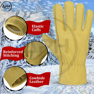 Custom Made Wholesale Price Best Product Yellow Leather Driver Gloves Smooth Palm Elastic Cuff Flexible <b>Mens</b> <b>Work</b> Hand Wear - Product Image 6