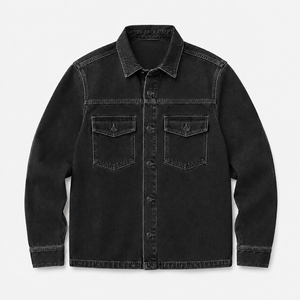 Chemise-veste en jean épais pour homme, style streetwear décontracté, veste de superposition en coton délavé, personnalisable, vente en gros, OEM, ODM - Product Image 2