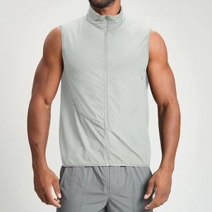 Camisetas sin mangas transpirables para hombre al por mayor con cremallera completa, camisetas de gimnasio sin mangas, chalecos de running con cuello alto, ropa exterior ligera - Product Image 3