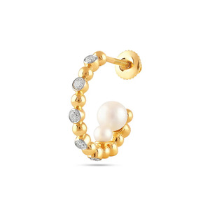 Boucles d'oreilles en forme de croissant de lune en pierre blanche dorée avec perles et diamants - Product Image 2