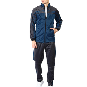 Ensemble de survêtement en polaire bleu pour homme, veste zippée intégrale, pantalon de jogging, col à capuche, fermeture à cordon, style sportif, coupe régulière, hiver - Product Image 1