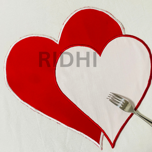 Ridhi Red & White Heart Shape Linen Placemats with Embroidery Reusable <b>Table</b> <b>Mats</b> Bulk for Restaurants, Cafes, Parties, Dining - Product Image 1