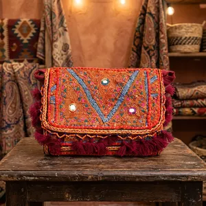Premium Quality Noorvi Embroidered Mirror <b>Work</b> Clutch <b>Bag</b> Available for Affordable Price from India - Product Image 6