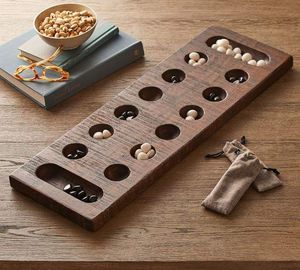 Jeu de Mancala en bois brut sculpté à la main avec des pions en verre turquoise, jeu de stratégie traditionnel pour table - Product Image 6
