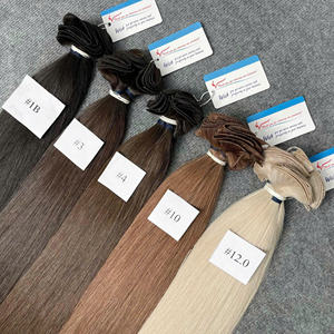 Extensiones de cabello de trama atadas a mano de alta calidad súper doble dibujado 100% paquetes alineados de cutícula Remy Compras ahora - Product Image 1