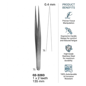 คีมผูกไหมเย็บแผลแบบพรีเมียม ขนาด 0.4 มม. ความยาว 135 มม. ผิวซาติน ไม่เป็นแม่เหล็ก ผลิตจากสแตนเลสสตีล คีมความแม่นยำสูง - Product Image 2
