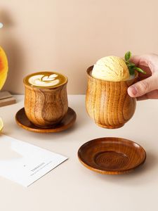 Handmade Wooden Tea Cup Portable Coffee Mug Japanese Style Brown <b>Drinkware</b> for Home Camping Office - Product Image 3