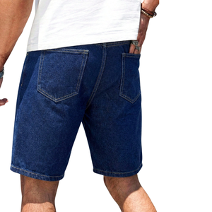 <b>Mens</b> Dark Blue Denim Shorts Regular Fit Mid Breathable Distressed <b>Ripped</b> Casual Five Pocket Cotton Summer Streetwear Fashion - Product Image 2