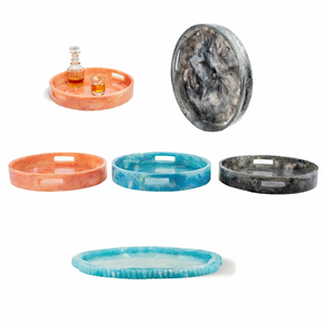 Plateau de service et de rangement en résine arrondi avec poignées pour organiser les bijoux, plateau de vanité, cadeau et accessoires de cuisine, décoration intérieure - Product Image 6