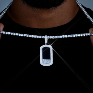 <b>Silver</b> Moissanite Dog Tag Necklace White Tone Model PEN 008 Statement Hip Hop Iced Out Tag <b>Pendant</b> Charm <b>Mens</b> Jewelry White Tone - Product Image 2