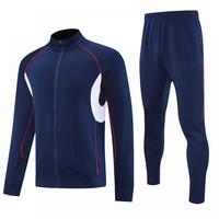 Setelan Training Sepak Bola OEM ODM, Jaket Full-Zip dan Celana, 100% Poliester, Cepat Kering, Regular Fit, Kantong Resleting, Polos untuk Tim