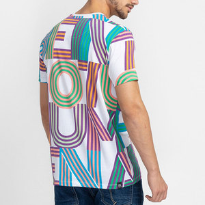 T-shirt à manches courtes pour homme avec motif géométrique, col rond, coupe classique, style décontracté, tissu jersey 100% coton - Product Image 4