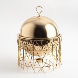 Luxury Gold <b>Bird</b> Nest Design Stand Chafing Dish Round Stainless Steel Buffet Food Warmer With Dome Lid For Gulf Hotel <b>Supply</b> - Product Image 5