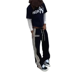 Double <b>Waisted</b> Polyester/Cotton Trackpants with Side Stripes Men's Casual Baggy Jogger Pants Custom Design Heavyweight - Product Image 4