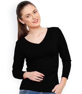 T-shirt décontracté pour femmes, col en V, manches longues, confortable, mode hiver-été, vêtements féminins de qualité à prix abordable - Product Image 1