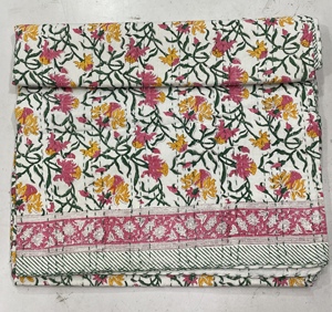 Colcha Kantha de Algodón 300 Hilos con Estampado Floral, Hecha a Mano, Ecológica, Plegable, Estilo Tradicional Indio, Personalizable para el Hogar - Product Image 2