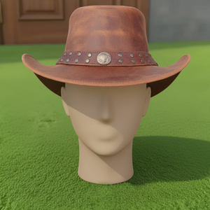 Premium Quality custom made Handmade Brown Leather Cowboy <b>Hat</b> Rustic Western Studded Concho <b>Band</b> Outdoor Style - Product Image 2