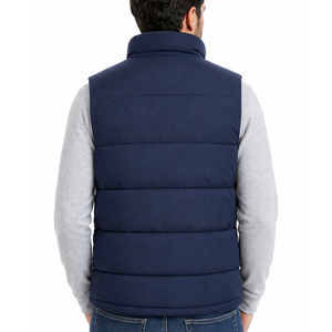 Chaleco Acolchado Azul Marino Premium para Hombre, Cuello Alto, Cierre de Cremallera, Resistente al Viento, Chaqueta Casual de Invierno, Relleno de Poliéster, Bolsillos - Product Image 4