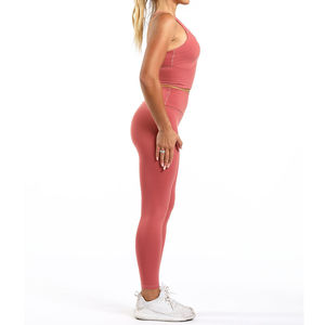 Seamless 2 Piece Yoga Set Women High Waist <b>Leggings</b> Solid <b>Pink</b> Sports Wear Racerback Crop Top Full Length Activewear Solid Color - Product Image 3