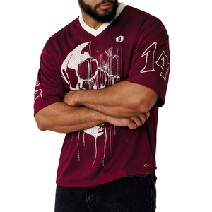 Camiseta de fútbol americano de malla moderna para hombre con gráfico de calavera, ropa deportiva con cuello en V, top deportivo, ropa de equipo personalizada, ropa OEM, pedido al por mayor - Product Image 6