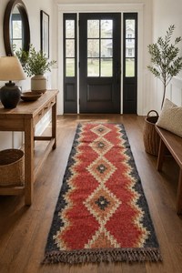Custom Size Southwestern Kilim <b>Runner</b> Carpet Wool Jute Woven Floor <b>Rug</b> Tribal Boho Hallway Entryway Rustic Geometric <b>Runner</b> - Product Image 4