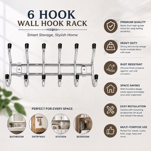 Multipurpose Stainless Steel <b>Hook</b> <b>Rack</b> <b>Wall</b> Mounted Heavy Duty Coat Towel Clothes Hat Bag Hanger Space Saving Organizer for Home - Product Image 5