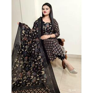 แฟชั่นเรยอนพิมพ์ลายบนด้านล่างพร้อมสีดำ dupatta - Product Image 3