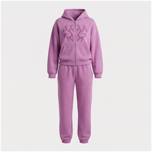 <b>Women</b> Eco-Friendly Streetwear Hooded Tracksuit Set Full <b>Zip</b> Sweatshirt Joggers Casual Autumn Wear Heat-Transfer Print Front Logo - Product Image 1