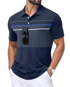 Polo à manches courtes en tricot rayé pour homme, design respirant décontracté, coupe classique, faible MOQ, polos pour homme - Product Image 1