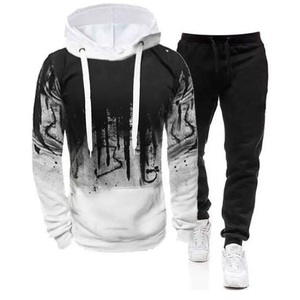 breathable Custom Men Heavyweight Cropped Cotton Jogging Suits Pullover Splicing <b>Tracksuit</b> Sweatpants and Hoodie Set - Product Image 1