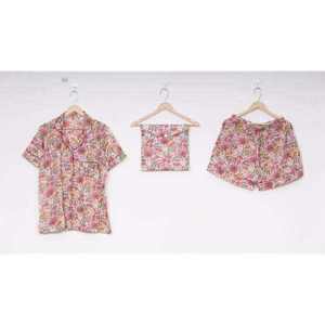 Conjunto de Pijama Corto Informal de Algodón Puro Satinado con Estampado Floral Hecho a Mano, Transpirable, para Mujer, Ropa de Dormir de Otoño, Cintura Elástica 2026 - Product Image 1