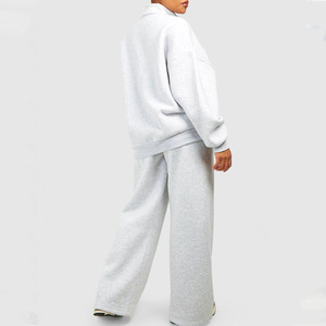 Ensemble de survêtement gris grande taille pour femme, sweat-shirt à fermeture éclair quart de tour et pantalon long, coupe ample, couleur unie, tenue décontractée pour l'automne - Product Image 2