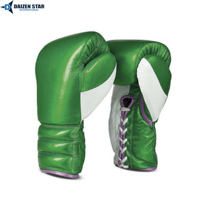 Gants de boxe Daizen Star en cuir à lacets bleus pour adultes, équipement d'entraînement respirant avec support de poignet - Product Image 1