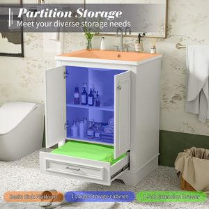 Mobile Bagno Moderno Freestanding da 24 Pollici con Lavabo in Ceramica, Mobiletto Contenitore con Chiusura Ammortizzata e Maniglie Argento - Product Image 5
