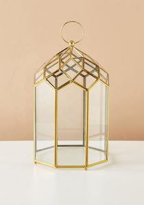 Farol de Cristal y Latón con Forma Geométrica Moderna, Portavelas Decorativo Hecho a Mano para el Hogar, Eventos, Navidad y Bodas - Product Image 3