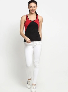 Débardeur Femme Color Block Rouge et Noir Sportif Sans Manches Tricoté Respirant pour Entraînement et Loisirs - Product Image 5