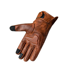 <b>SILK</b> HAWKS Vintage Brown Perforated Full Finger Leather Motorcycle Biker <b>Gloves</b> Reinforced Palm Touch Tip Buckle Closure - Product Image 3