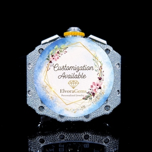 Reloj Inteligente Redondo para Mujer ElvoraGems con Caja de Acero Inoxidable y Gemas, Correa de Silicona, Personalización Disponible - Product Image 2