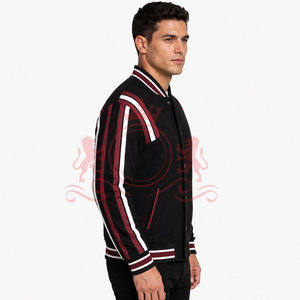 Chaqueta Letterman Negra y Roja de Primera Calidad, Diseño de Rayas en Contraste, Tela Suave, Estilo Casual - Product Image 2