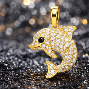 Collier tendance pour enfants en or massif 10 carats avec pendentif minimaliste dauphin en diamant naturel, idée cadeau charmante et scintillante - Product Image 3