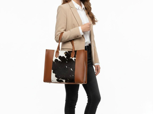 Elegant Panelled Cowhide Leather Tote <b>Bag</b> <b>With</b> Hasps Closure For Daily Use All Seasons - Product Image 4