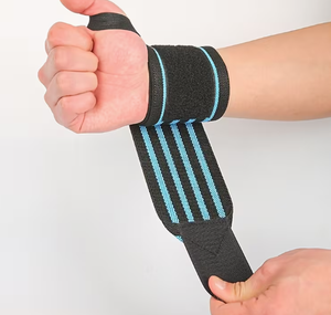 Attelle de soutien du poignet réglable en néoprène léger avec fermeture auto-agrippante respirante, rayée noir-bleu, unisexe, pour entraînement de force - Product Image 3