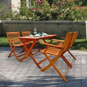 Set da Pranzo Pieghevole in Teak per Patio, 4 Sedie e 1 Tavolo, Set da Giardino Universale per Interni ed Esterni - Product Image 1