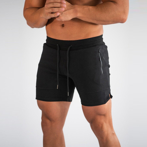 Shorts de sport décontractés pour hommes en polyester/coton bleu uni avec cordon de serrage, poche zippée, taille haute, tricotés, écologiques et à séchage rapide - Product Image 5