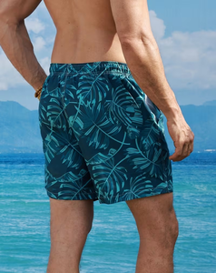 Men's Tropical Print Board Shorts Mid Waist Drawstring Quick Dry Casual Swimwear for Beach Activities - Product Image 5