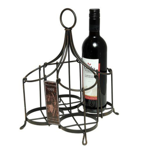 Antique Metal Wine Rack With Handle 3 Bottle Capacity Home Dining Room Decor Furniture Handmade Wine Racks - Product Image 1