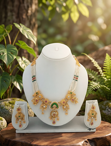 DIVYORO Parure Collier et Boucles d'Oreilles Traditionnelle Florale Émeraude Royale Plaqué Or Cuivre Laiton pour Femme Mariage Cérémonie Fête - Product Image 4