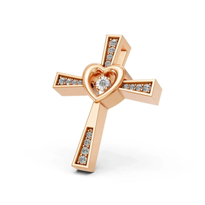 Lab Grown Diamond Cross Pendant <b>Necklace</b> 14K Yellow Gold Rhodium IGI Certified Heart Cross Design for Women Religious Party - Product Image 2