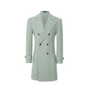 Manteau trench en laine pour homme, double boutonnage, couleur unie, col rabattu, manches longues, vêtement formel d'automne - Product Image 4